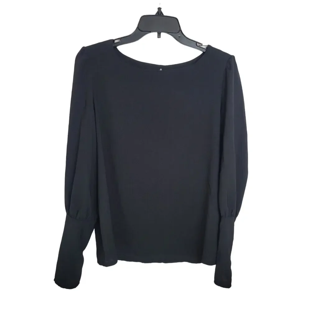 SHEIN Black Button Back Relaxed Fit Long Sleeve Casual Top‎ Women's Size Medium